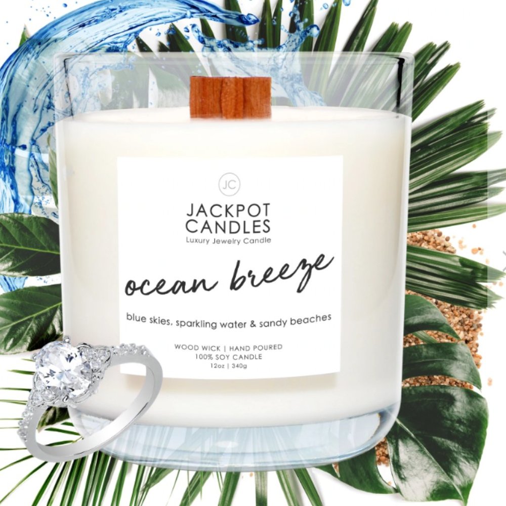 Ocean Breeze Wooden Wick Jewelry Ring Candle